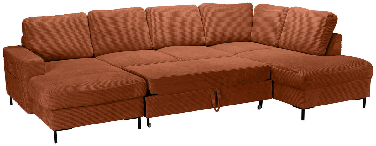 WOHNLANDSCHAFT Rostfarben Cord  - Rostfarben/Schwarz, KONVENTIONELL, Textil/Metall (148/303/197cm) - Carryhome