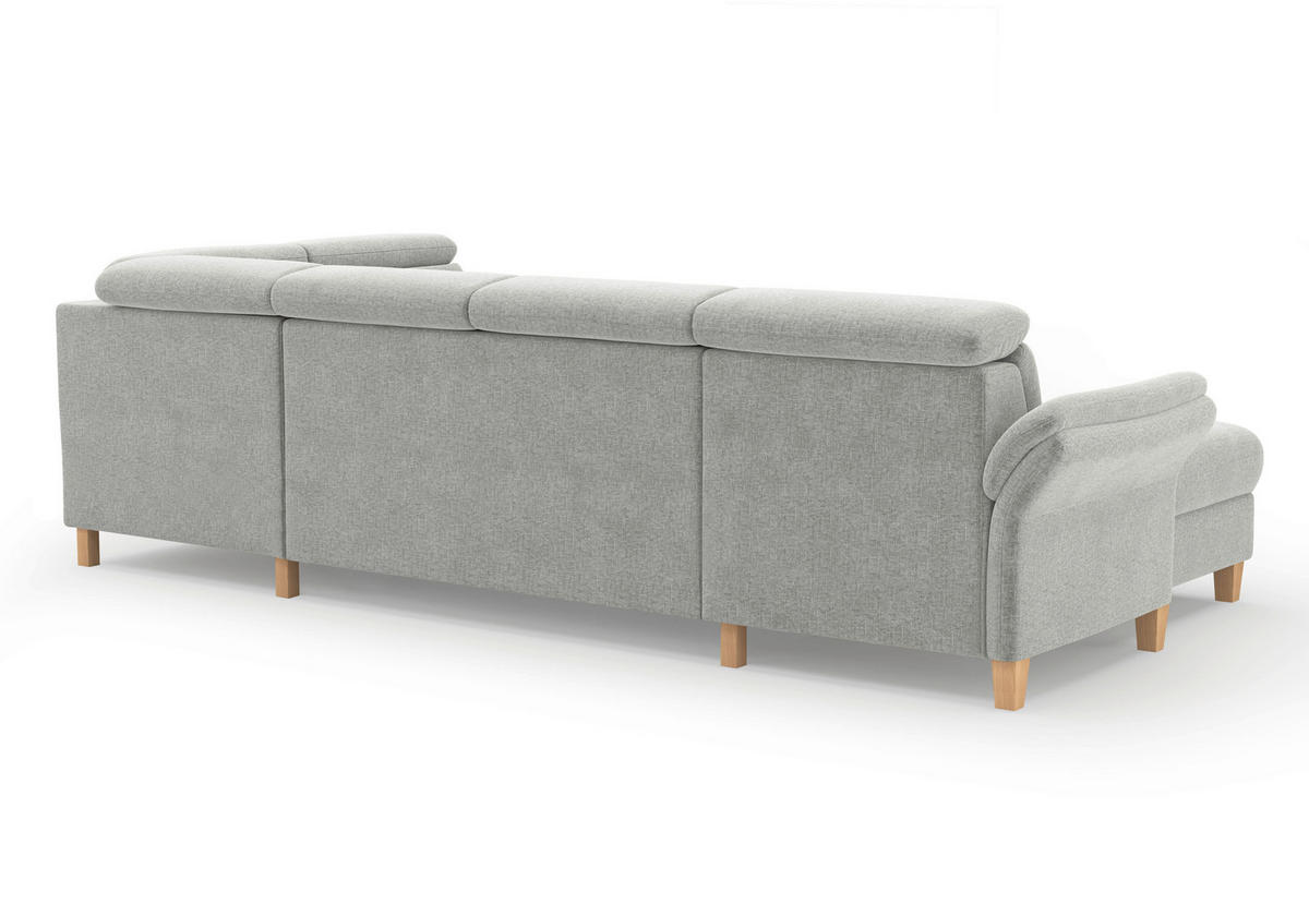 WOHNLANDSCHAFT GLENDALE E Hellgrau Flachgewebe  - Eichefarben/Hellgrau, KONVENTIONELL, Holz/Textil (166/321/193cm) - Sit & More