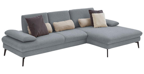 ECKSOFA in Chenille, Mikrofaser Blaugrau 299/157 cm - Blaugrau/Schwarz, Design, Textil/Metall (299/157cm) - Dieter Knoll