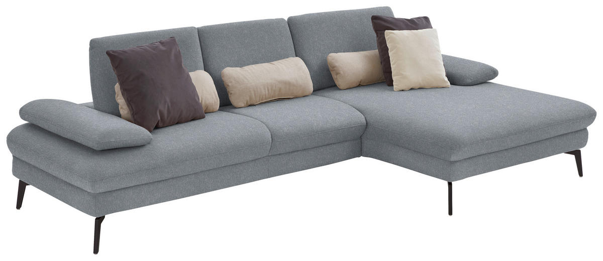 ECKSOFA in Chenille, Mikrofaser Blaugrau  - Blaugrau/Schwarz, Design, Textil/Metall (299/157cm) - Dieter Knoll