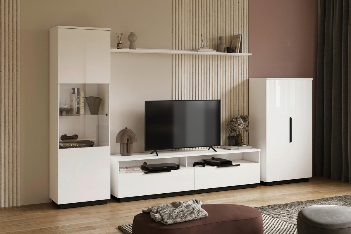 VITRINE Schwarz, Weiss, Weiss Hochglanz  - Weiss Hochglanz/Weiss, Design, Glas/Holzwerkstoff (60/200/40,5cm) - MID.YOU
