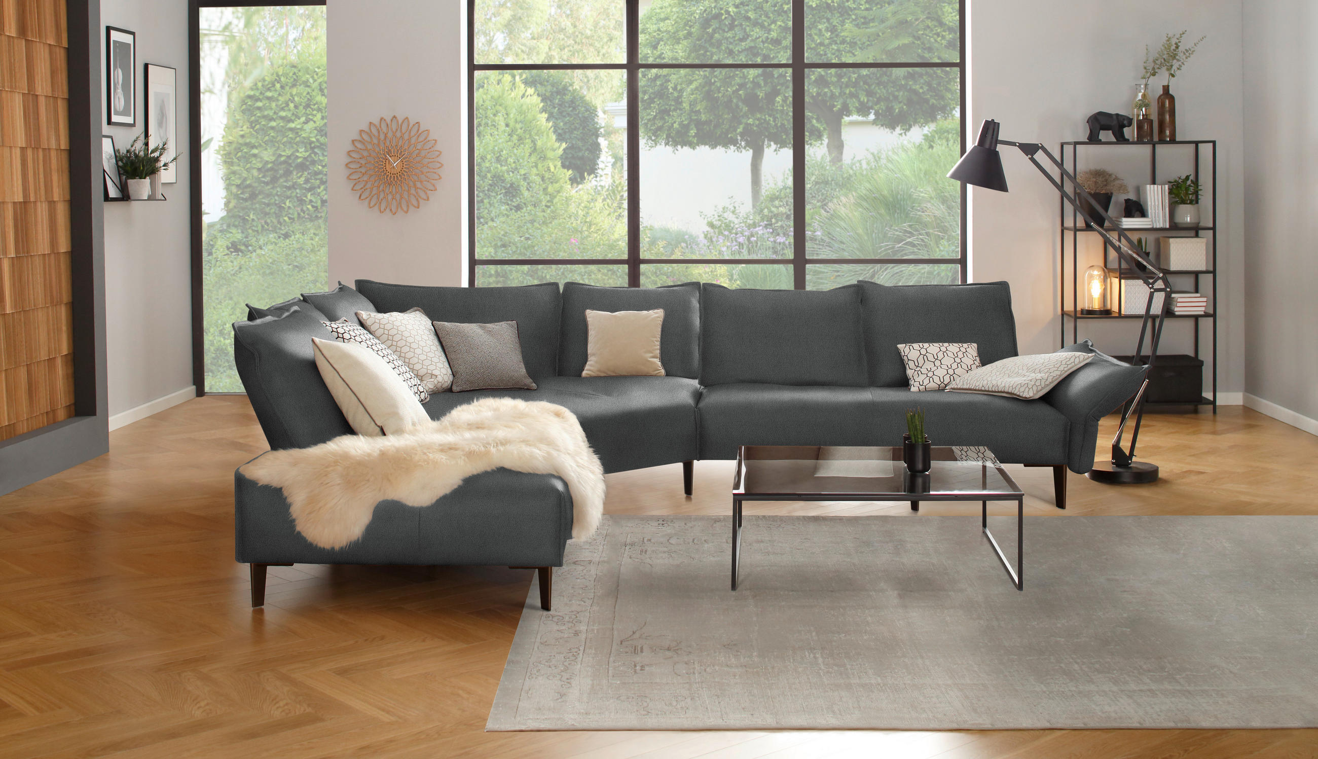 ECKSOFA in Echtleder Anthrazit  - Anthrazit/Schwarz, Design, Leder/Metall (272/340cm) - W.Schillig