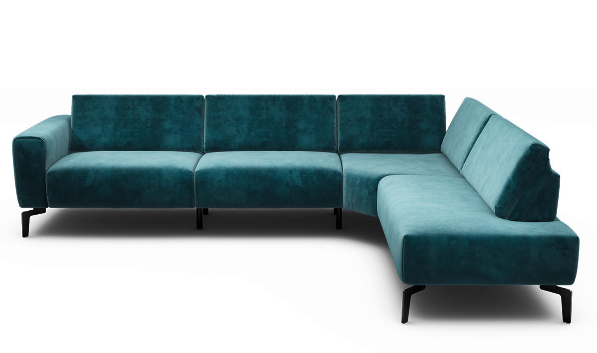 ECKSOFA in Samt Blau  296/213 cm  - Blau/Schwarz, Design, Textil/Metall (296/213cm) - SENSOO