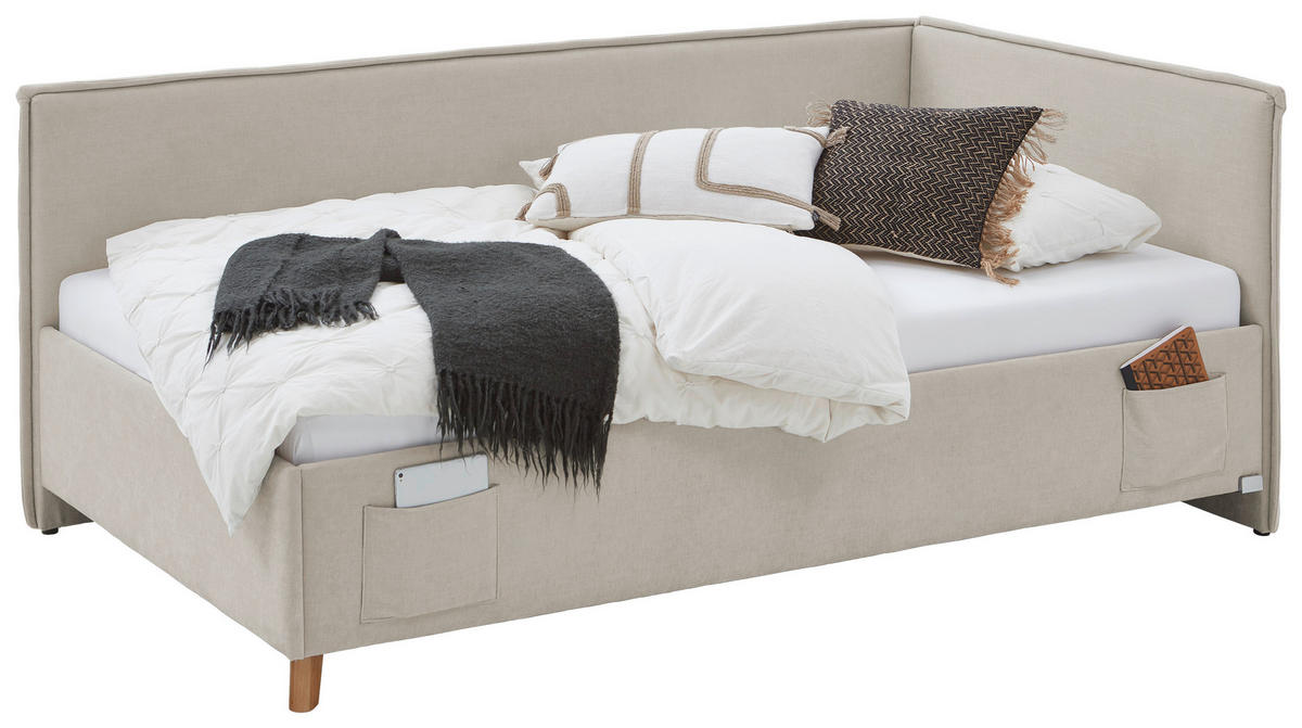 POLSTERLIEGE in Flachgewebe Beige  - Eichefarben/Beige, Konventionell, Holz/Textil (90/200cm) - home24