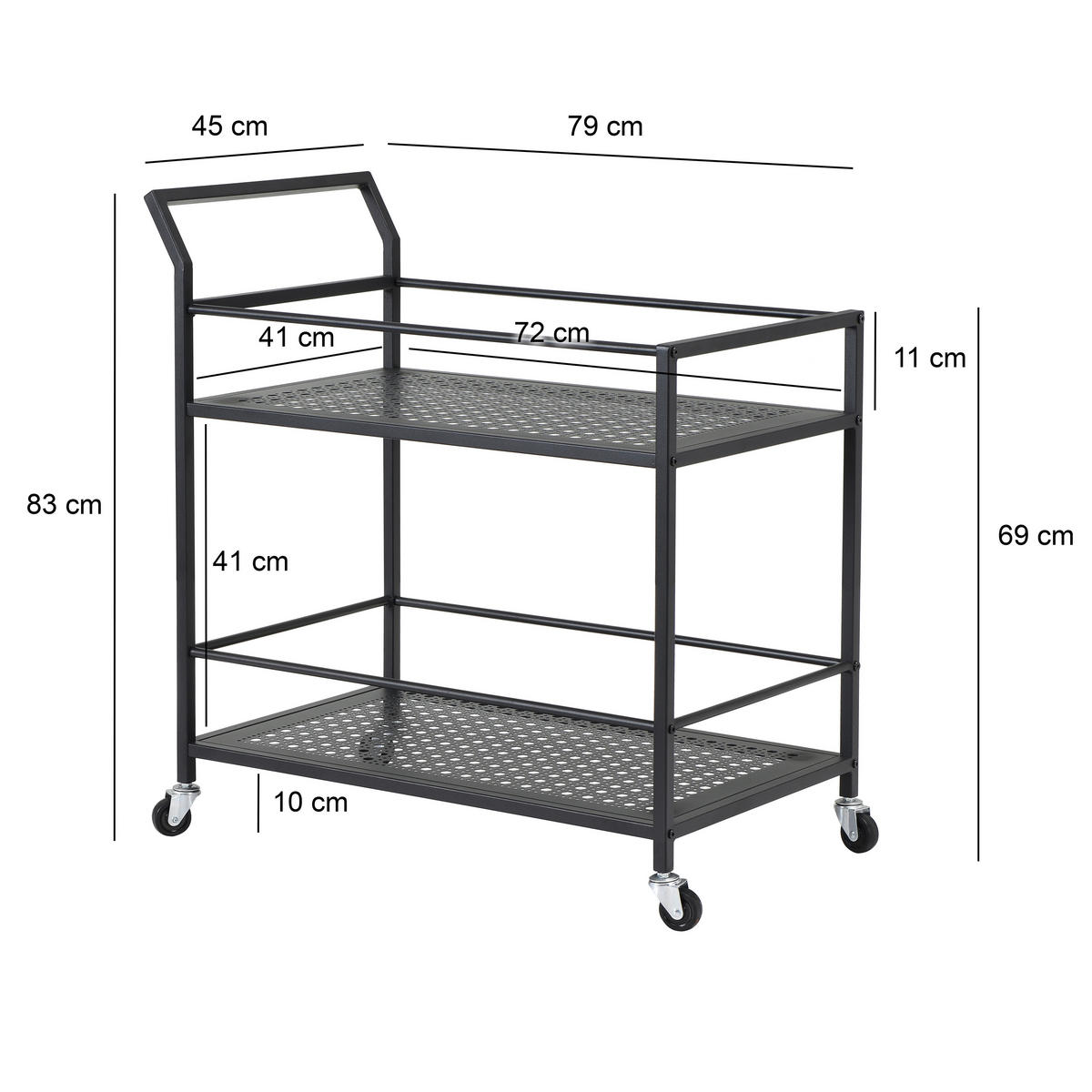 SERVÍROVACÍ VOZÍK, černá, 79/45/83 cm - černá, Design, kov/plast (79/45/83cm) - MID.YOU