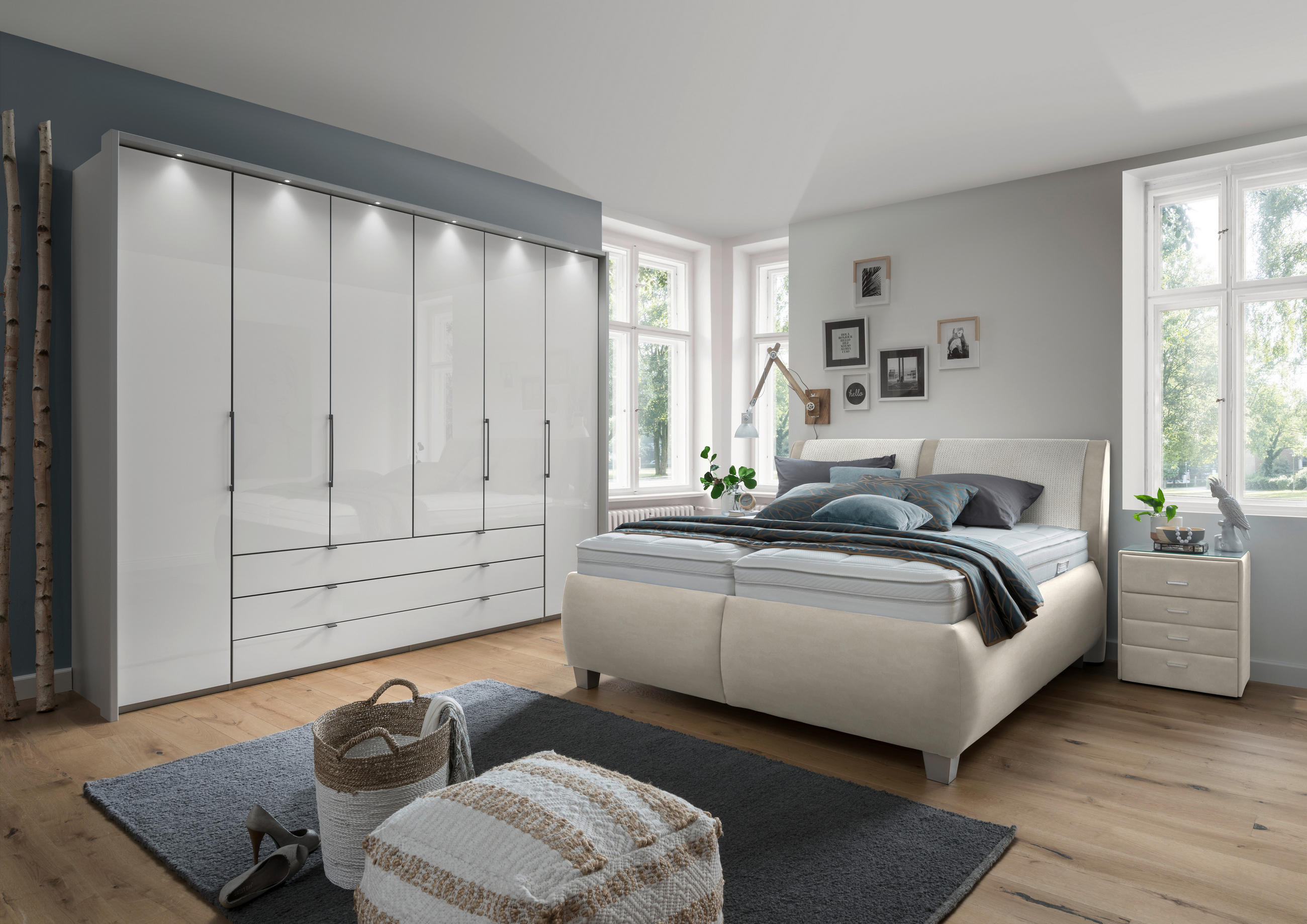POLSTERBETT 200/200 cm  in Creme  - Weiss/Silberfarben, Design, Holzwerkstoff/Kunststoff (200/200cm) - Beldomo - Sleep
