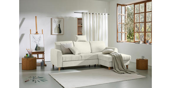 ECKSOFA Creme Flachgewebe  inkl. Bettkasten, Schlaffunktion, Rücken echt, Kopfstütze, Liegefläche im Originalstoff  - Buchefarben/Creme, KONVENTIONELL, Holz/Textil (241/166cm) - Carryhome