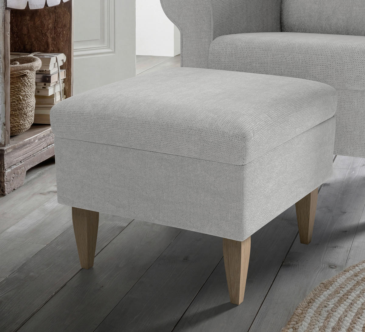 SESSELSET ASINO Chenille Hocker    - Naturfarben/Grau, KONVENTIONELL, Holz/Textil (80/102/86cm) - Livetastic