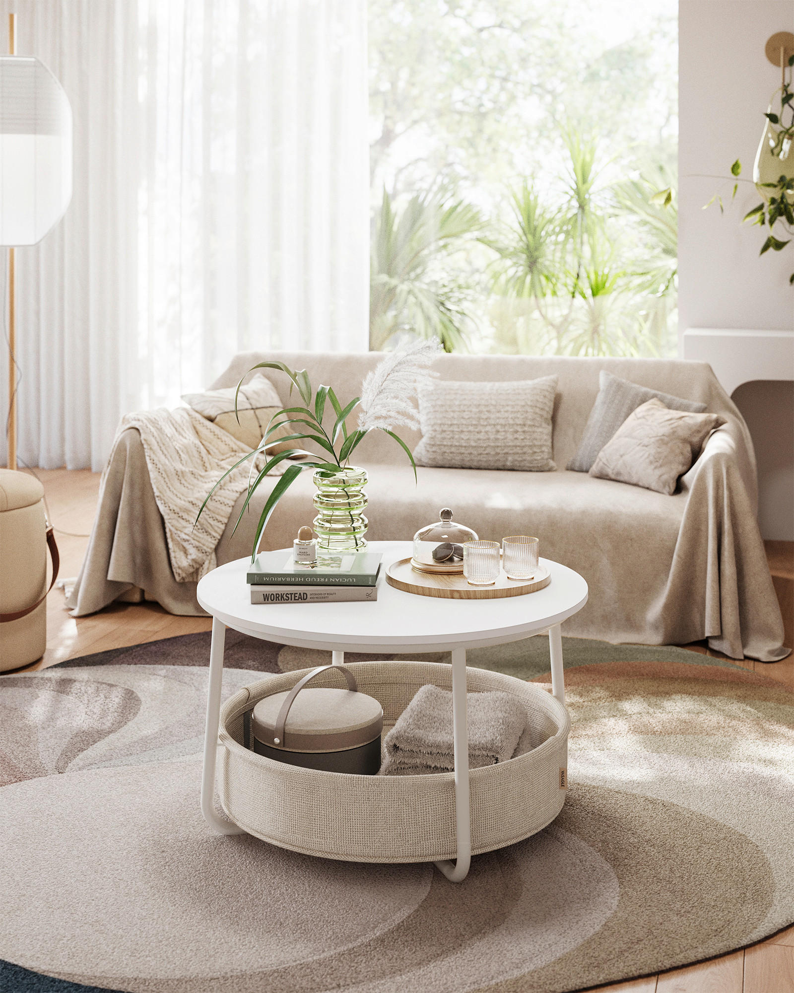 COUCHTISCH 75/75/45 cm rund Weiß, Beige  - Beige/Weiß, Trend, Holzwerkstoff/Textil (75/75/45cm) - MID.YOU