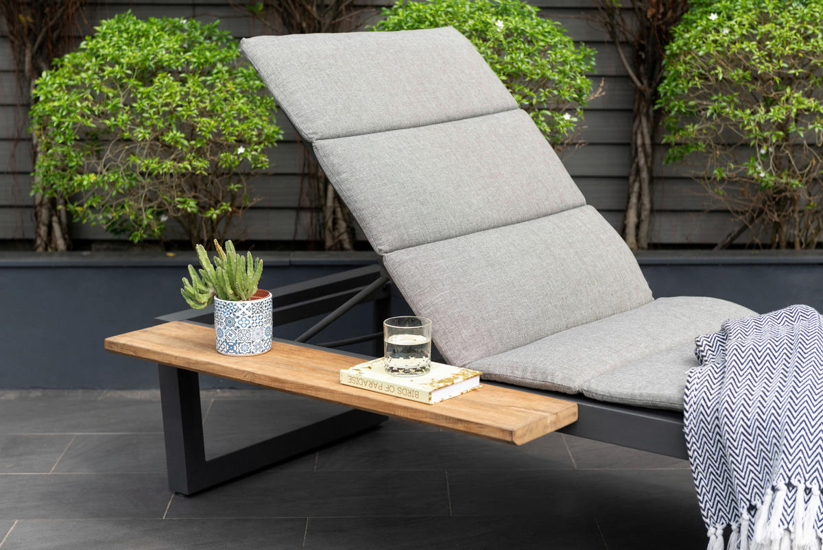 GARTENLIEGE 92/102/214 cm  - Anthrazit/Beige, MODERN, Holz/Textil (92/102/214cm) - Amatio