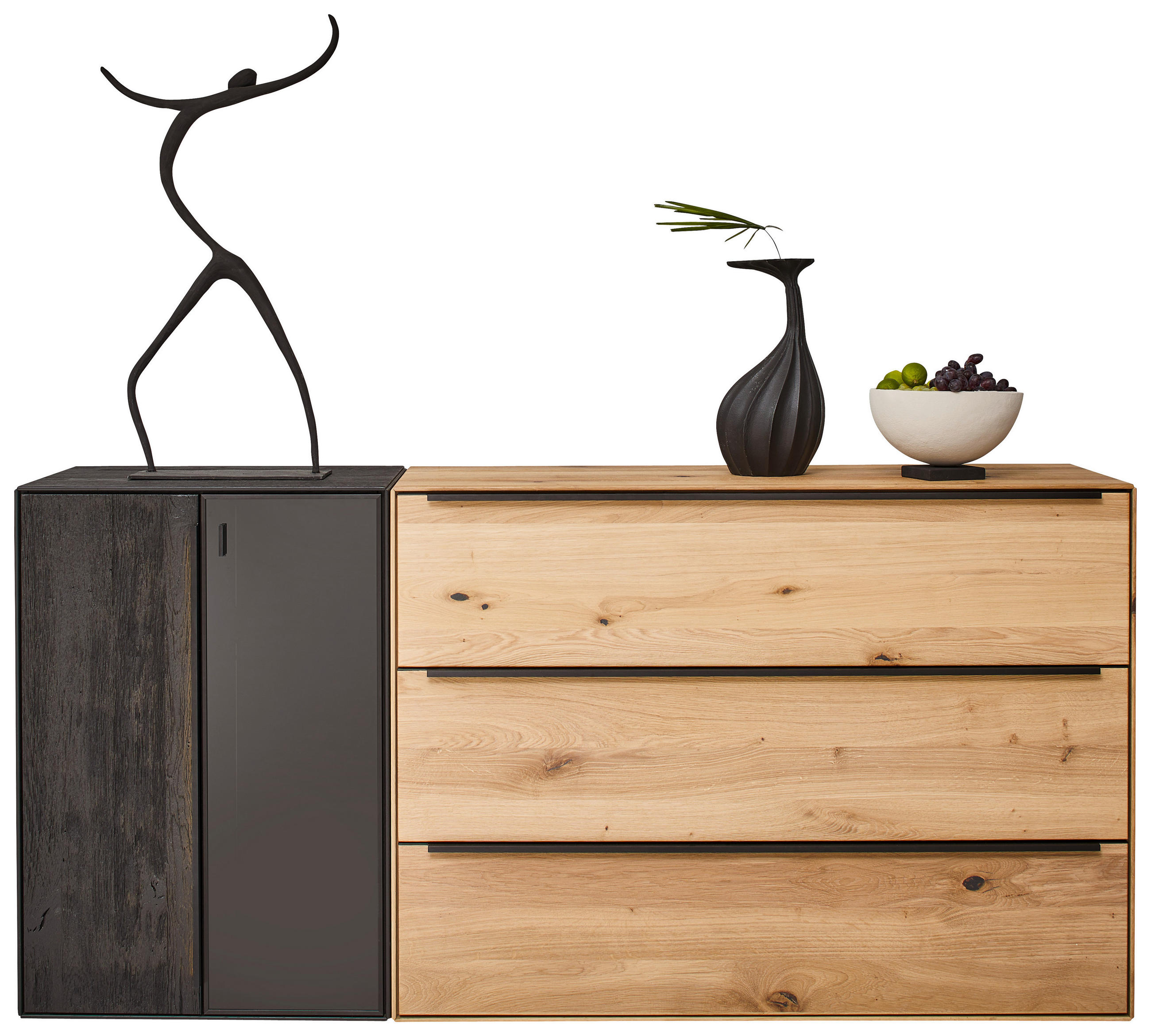 SIDEBOARD Schwarz, Eichefarben  184/90,3/47,1 cm  - Eichefarben/Anthrazit, Natur, Glas/Holz (184/90,3/47,1cm) - Valnatura