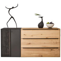 SIDEBOARD Schwarz, Eichefarben  184/90,3/47,1 cm  - Eichefarben/Anthrazit, Natur, Glas/Holz (184/90,3/47,1cm) - Valnatura