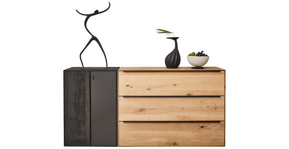 SIDEBOARD Schwarz, Eichefarben  184/90,3/47,1 cm  - Eichefarben/Anthrazit, Natur, Glas/Holz (184/90,3/47,1cm) - Valnatura