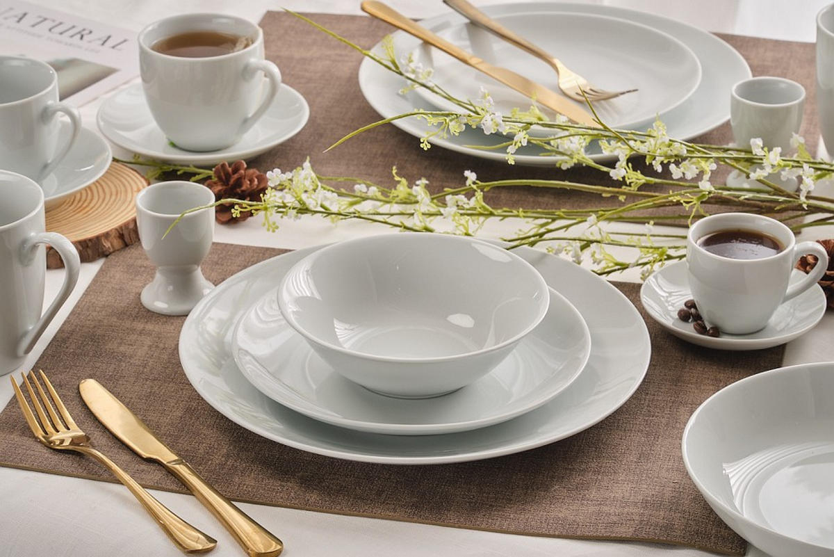 KOMBINOVANÁ SOUPRAVA 62dílné, porcelán keramika  - bílá, Basics, keramika - Novel