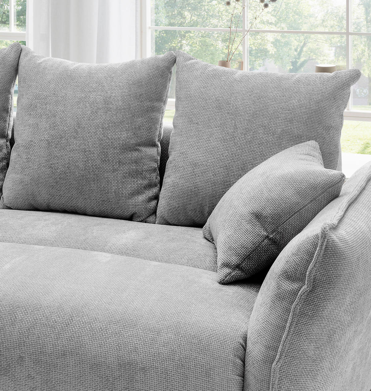 BIGSOFA Mikrofaser Silberfarben  - Chromfarben/Silberfarben, Basics, Kunststoff/Textil (242/71/90/131cm) - Livetastic