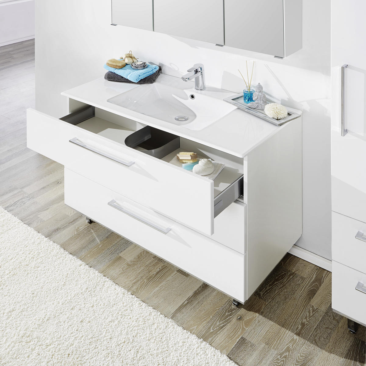 BADEZIMMER  in 100 cm  - Weiss, Design, Glas/Holzwerkstoff (100cm) - Novel