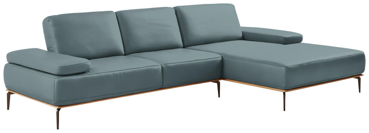 ECKSOFA in Echtleder Blau  - Blau/Bronzefarben, Design, Leder/Holz (314/176cm) - Valnatura