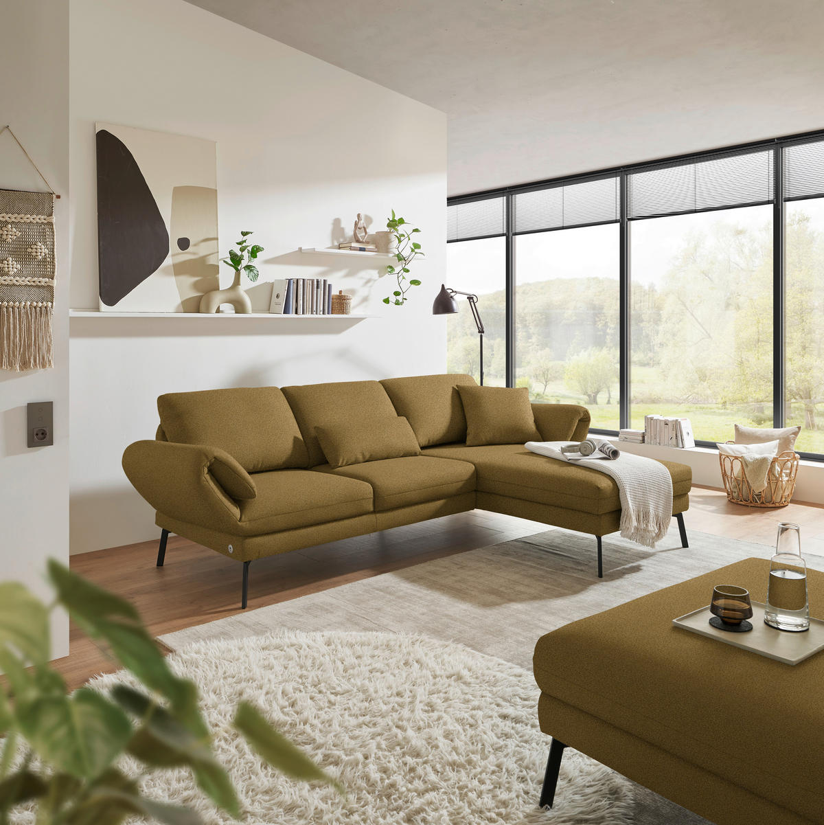 ECKSOFA  in Flachgewebe Schilfgrün  255-365/175-224 cm  - Schilfgrün/Schwarz, Design, Textil/Metall (255-365/175-224cm) - Dieter Knoll