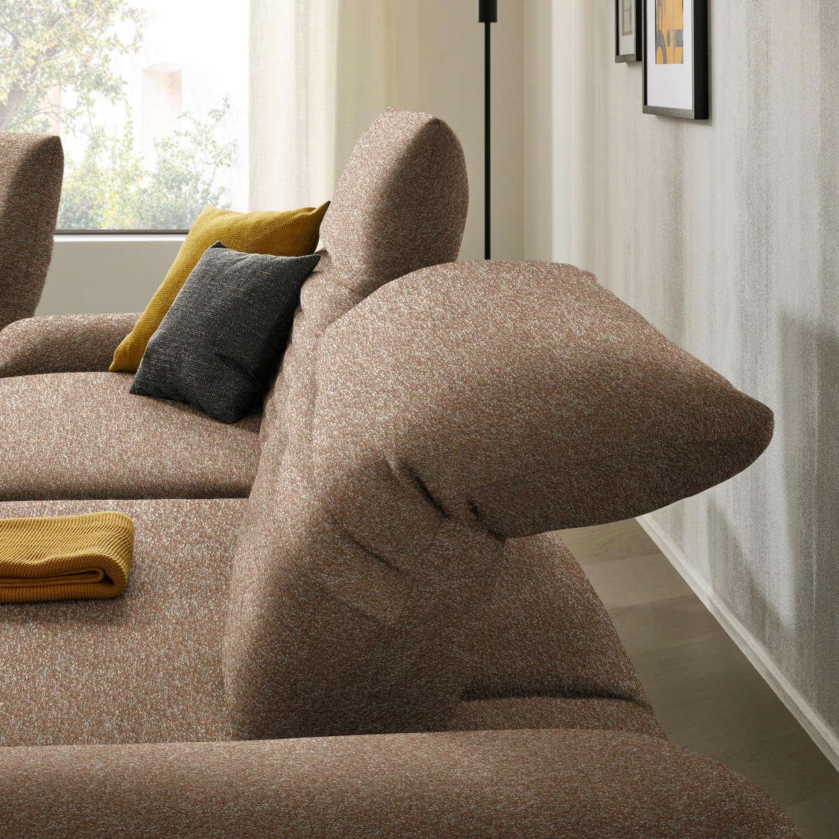 ECKSOFA  in Bouclé Hellbraun  280/170-195 cm  - Hellbraun/Schwarz, Design, Textil/Metall (280/170-195cm) - Dieter Knoll