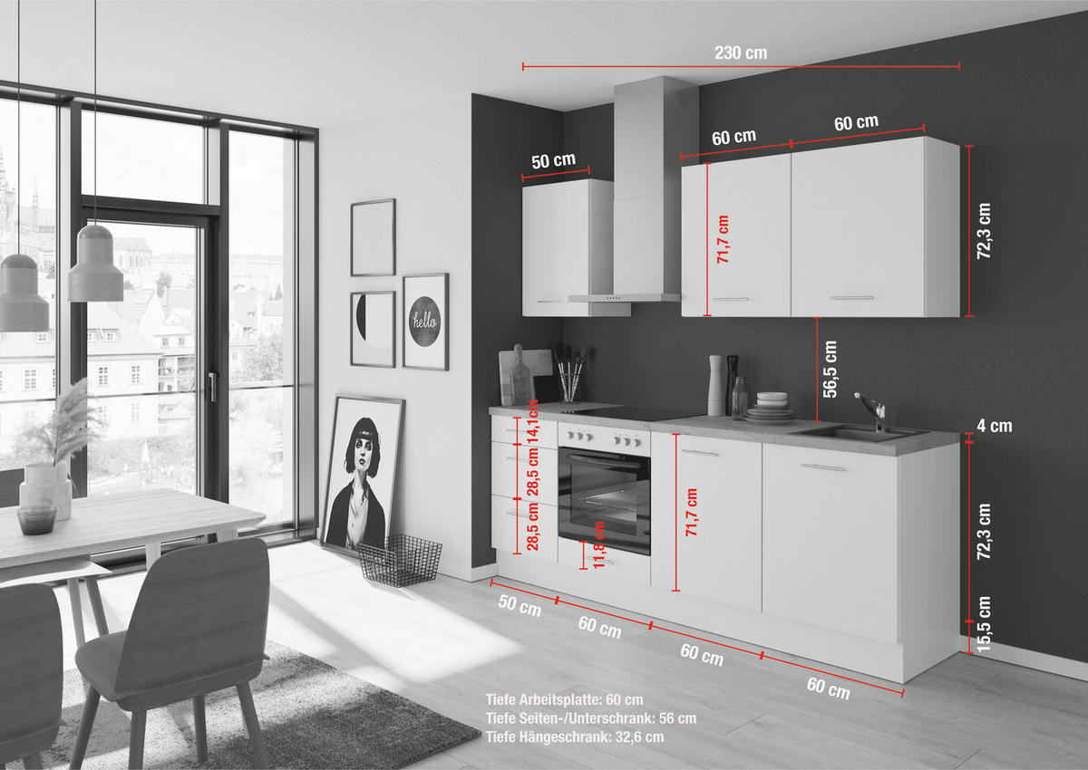 KÜCHENBLOCK 230 cm   Magnolie  - Edelstahlfarben/Eichefarben, Design, Holzwerkstoff/Metall (230cm) - Impuls