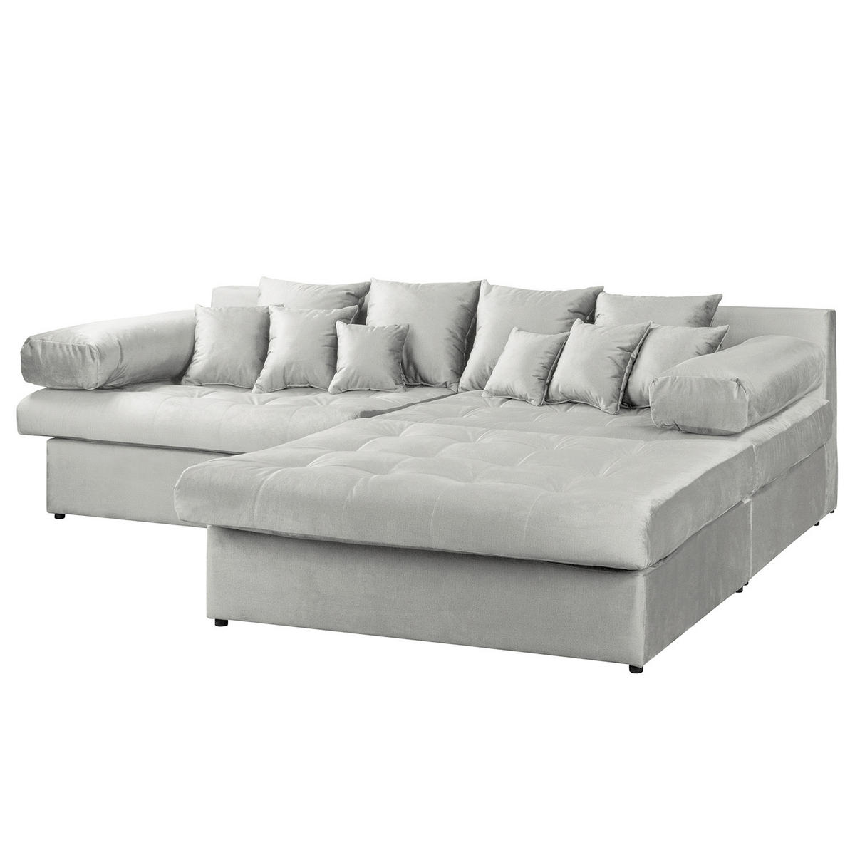 ECKSOFA Velours Hellgrau  - Hellgrau/Schwarz, Design, Kunststoff/Textil (284/243cm) - P & B