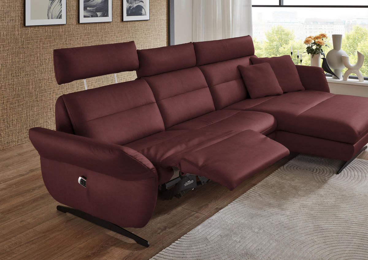 ECKSOFA in Echtleder Bordeaux  - Bordeaux/Schwarz, Design, Leder/Metall (300/157cm) - Dieter Knoll