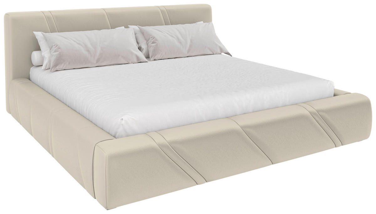 POLSTERBETT 180/200 cm,  in Beige, gepolstertes Kopfteil, Lattenrost, Bettkasten,  - Beige/Schwarz, Design, Holz/Kunststoff (180/200cm) - Chameo