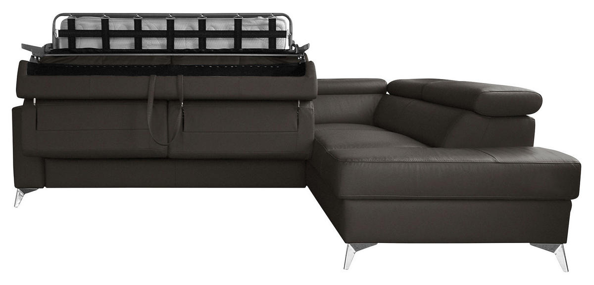 ECKSOFA in Lederlook Echtleder Dunkelbraun  286/208 cm  - Chromfarben/Dunkelbraun, Design, Leder/Textil (286/208cm) - Livetastic