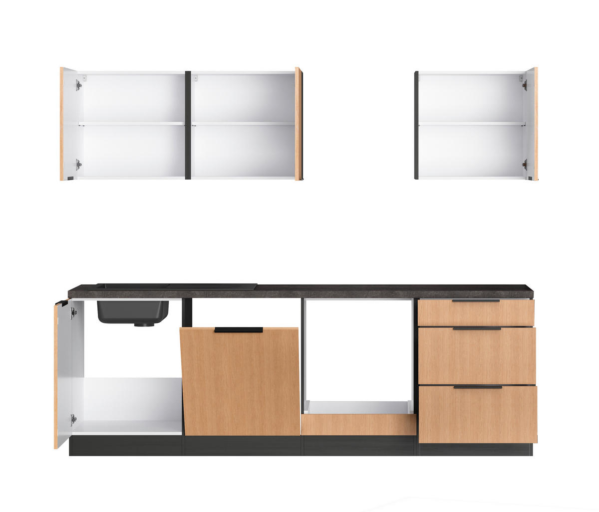 KÜCHENLEERBLOCK 240 cm   in Graphitfarben, Eichefarben  - Eichefarben/Schwarz, Lifestyle, Holzwerkstoff/Metall (240cm) - Held