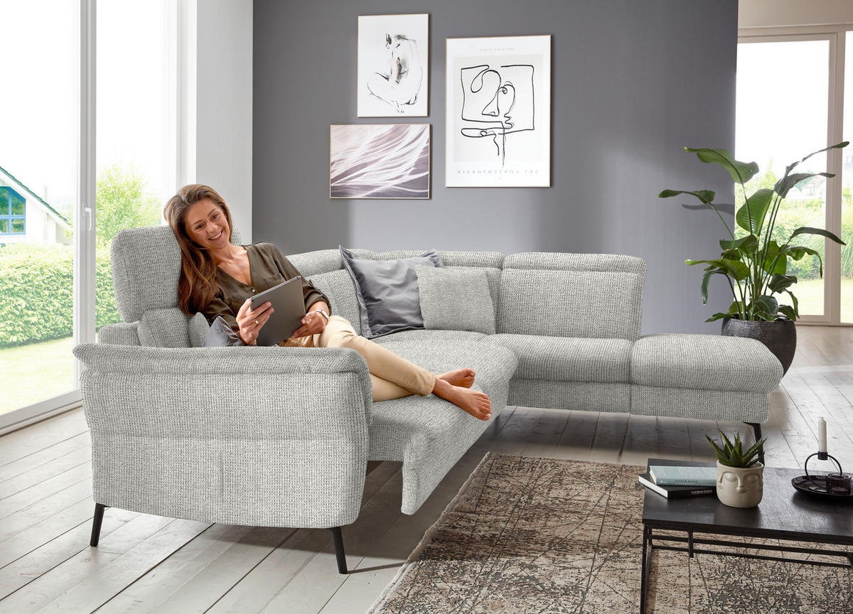 ECKSOFA in Struktur Silberfarben  - Silberfarben/Schwarz, Modern, Textil/Metall (275/235cm) - Cantus