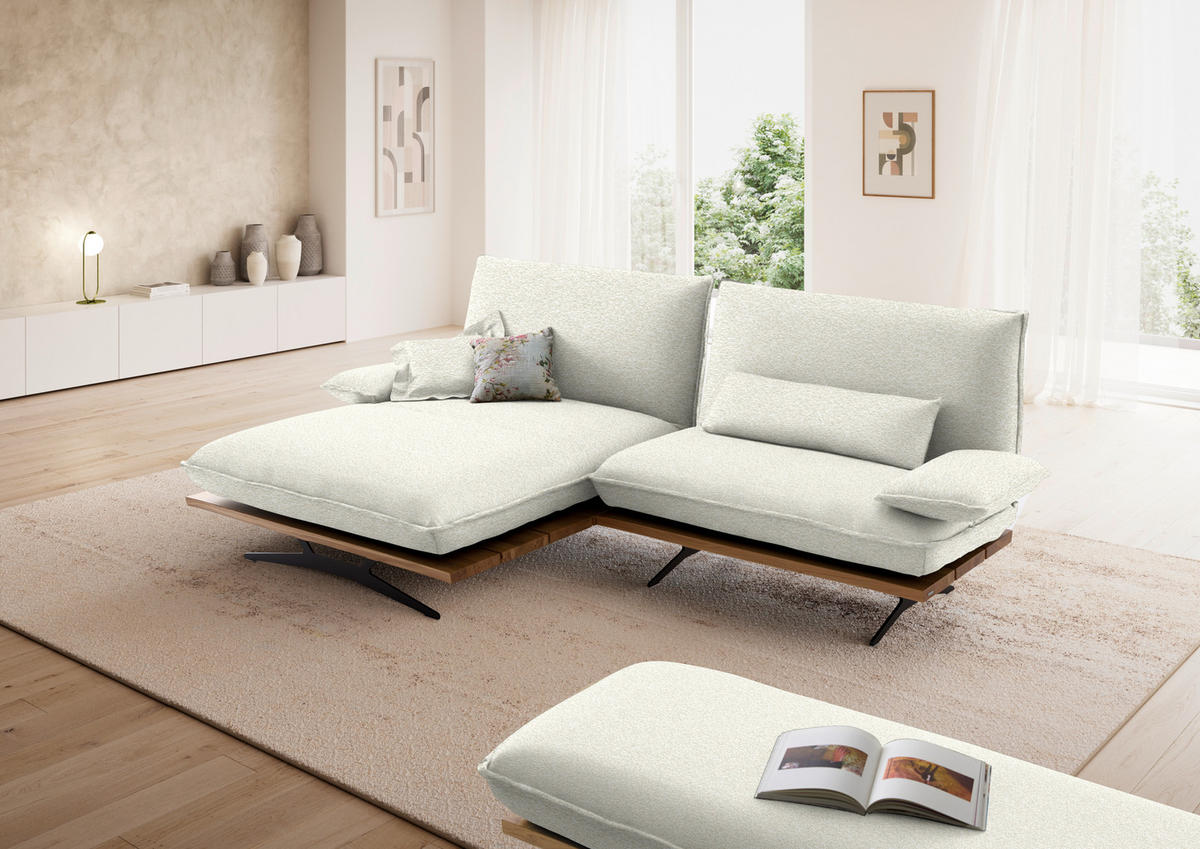 ECKSOFA Chenille, Flachgewebe Creme, Wildeiche  - Wildeiche/Creme, Design, Holz/Textil (161/284cm) - Koinor