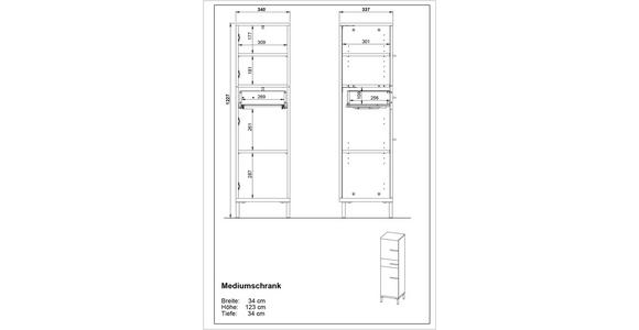 UNTERSCHRANK 34/123/34 cm  - Kaschmir/Nussbaumfarben, MODERN, Holzwerkstoff/Metall (34/123/34cm) - Xora