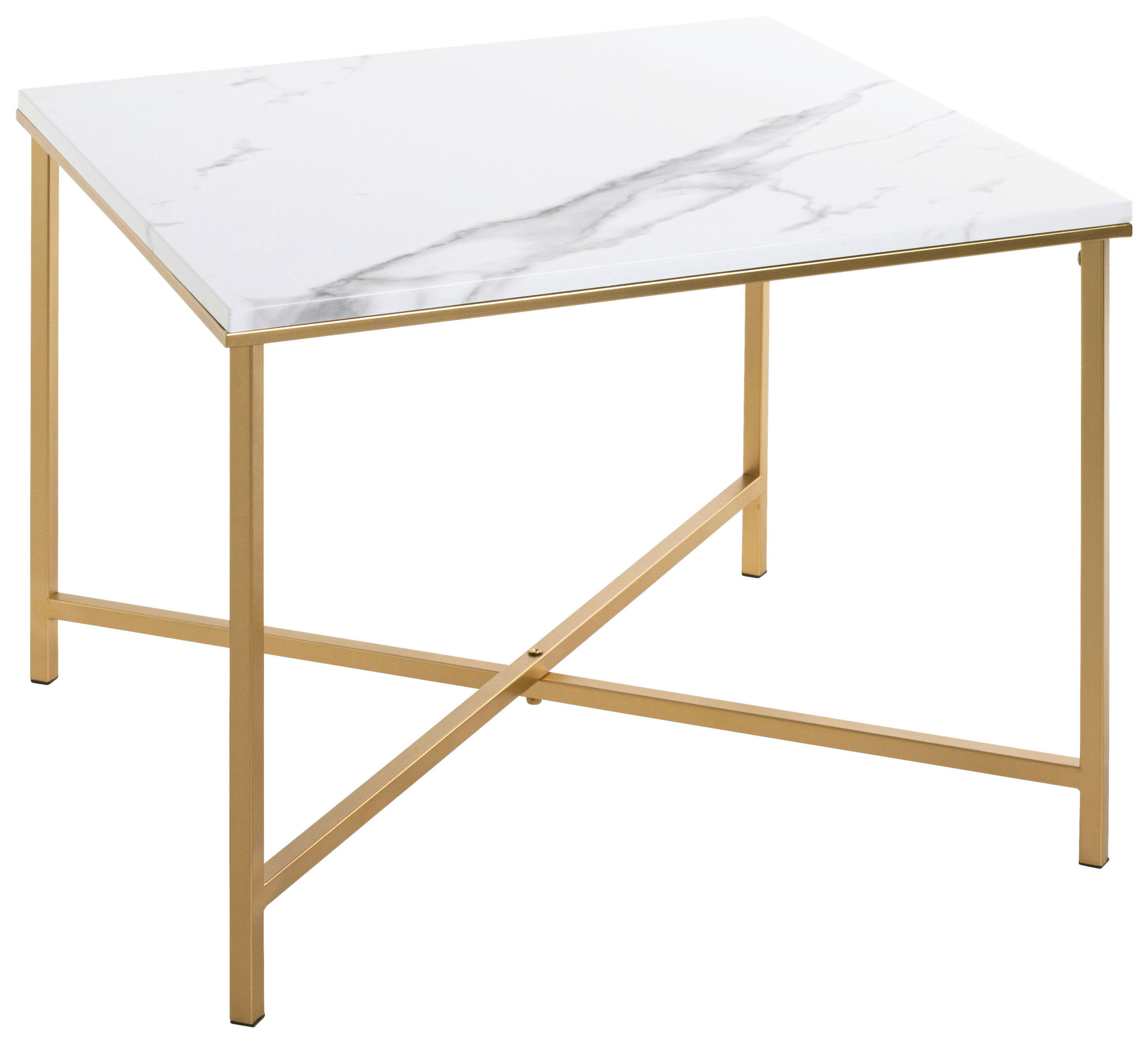 BEISTELLTISCH 60/60/47 cm Weiß, Goldfarben quadratisch  - Goldfarben/Weiß, Trend, Holzwerkstoff/Metall (60/60/47cm)