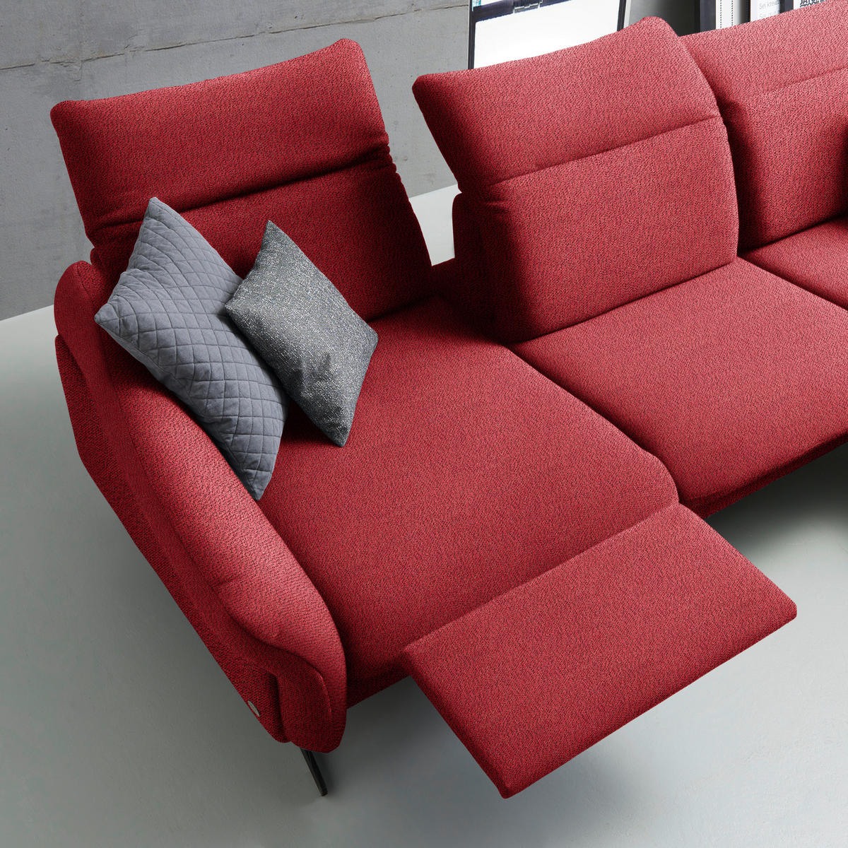 ECKSOFA in Webstoff Rot  - Anthrazit/Rot, Design, Textil/Metall (299/203cm) - Himolla