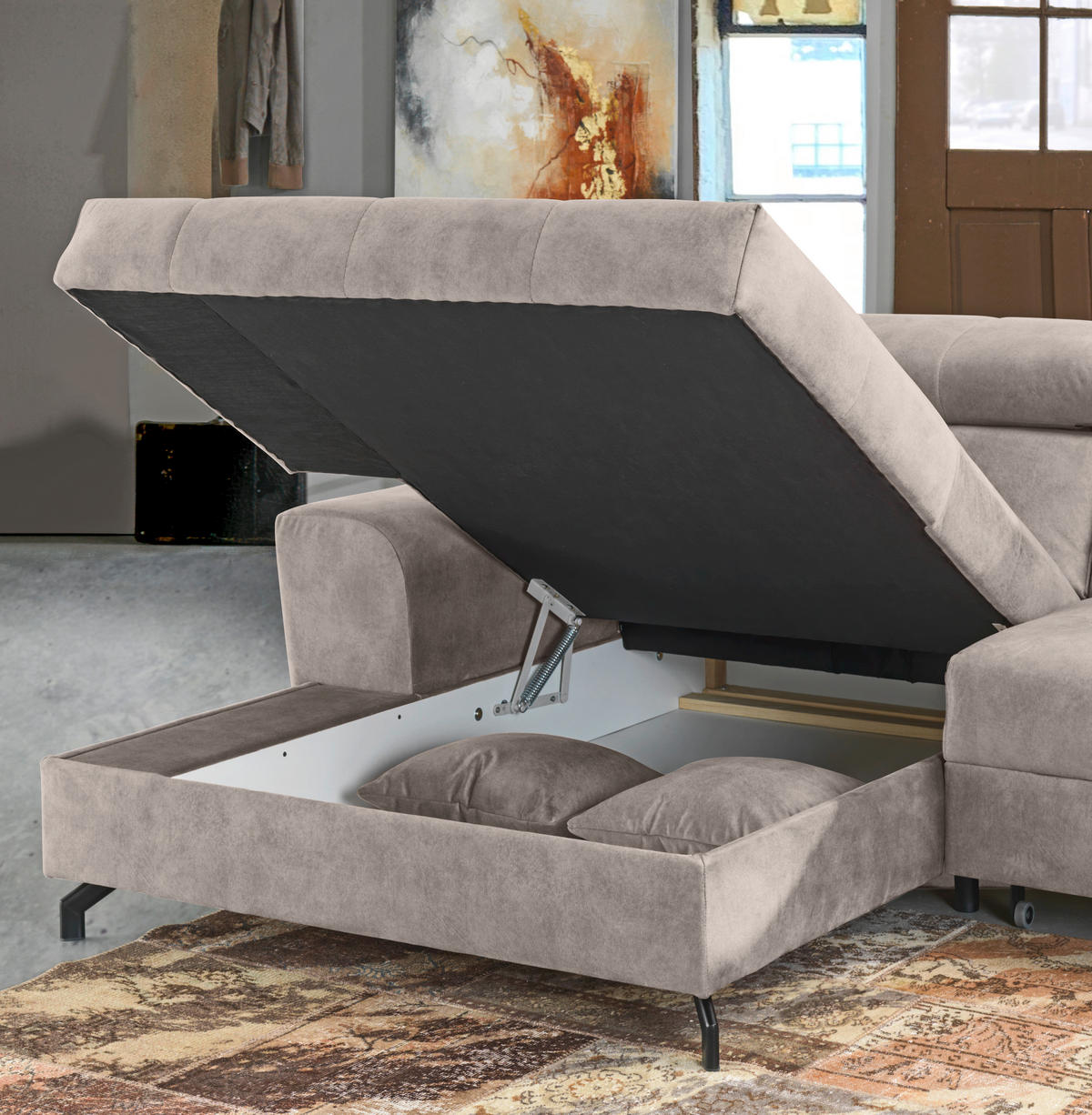 SAROKKANAPÉ textil bézs  - bézs/fekete, Design, textil/fém (181/267cm) - Carryhome