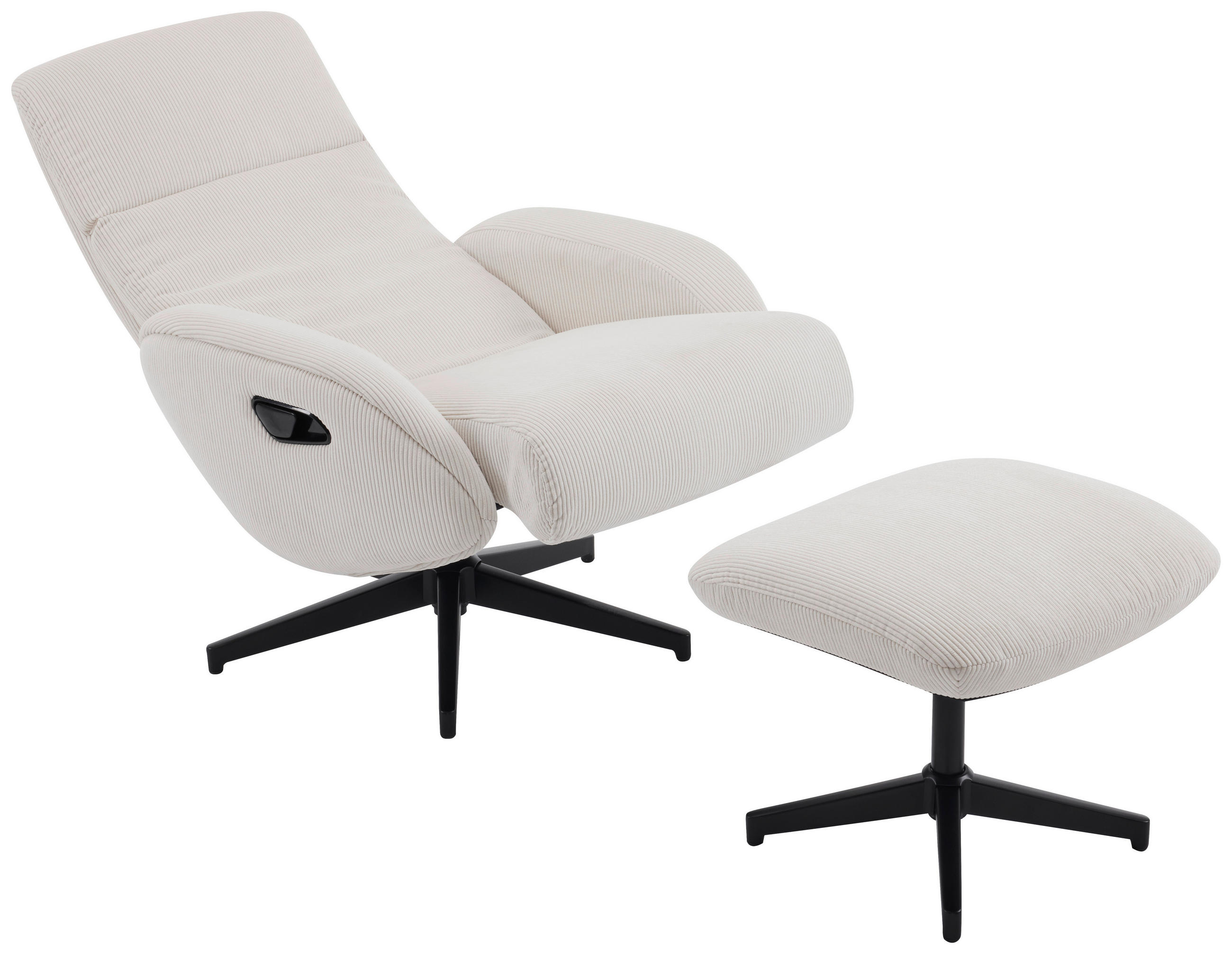 RELAXSESSELSET Cord Relaxfunktion, Hocker    - Beige/Schwarz, Design, Textil/Metall (77/107/75cm) - Xora