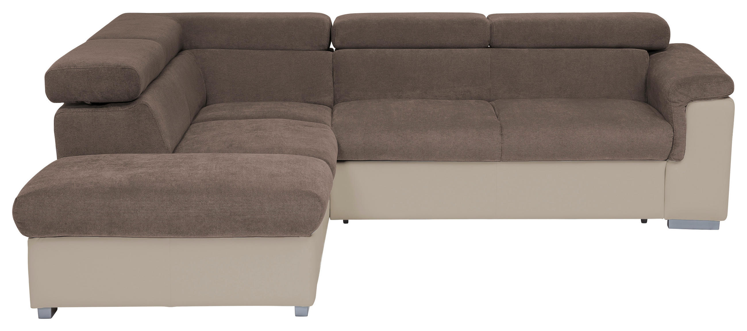 ECKSOFA Taupe, Sandfarben Chenille, Lederlook Bettkasten, Schlaffunktion, Kopfteilverstellung  - Taupe/Sandfarben, Basics, Holz/Textil (217/252cm) - MID.YOU
