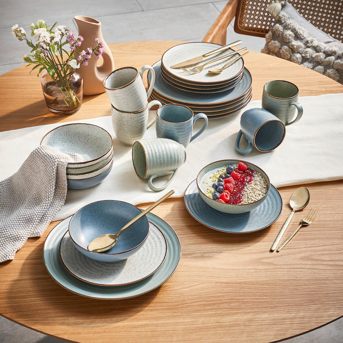 KOMBISERVICE Blau, Grün, Beige Farmhouse 24-teilig 6 Personen  - Blau/Beige, Design, Keramik - Landscape