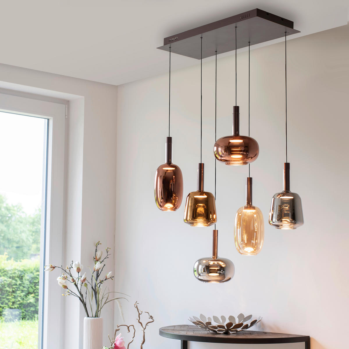 LED-HÄNGELEUCHTE 90/42/200 cm   - Hellbraun, Basics, Glas/Metall (90/42/200cm) - Paul Neuhaus
