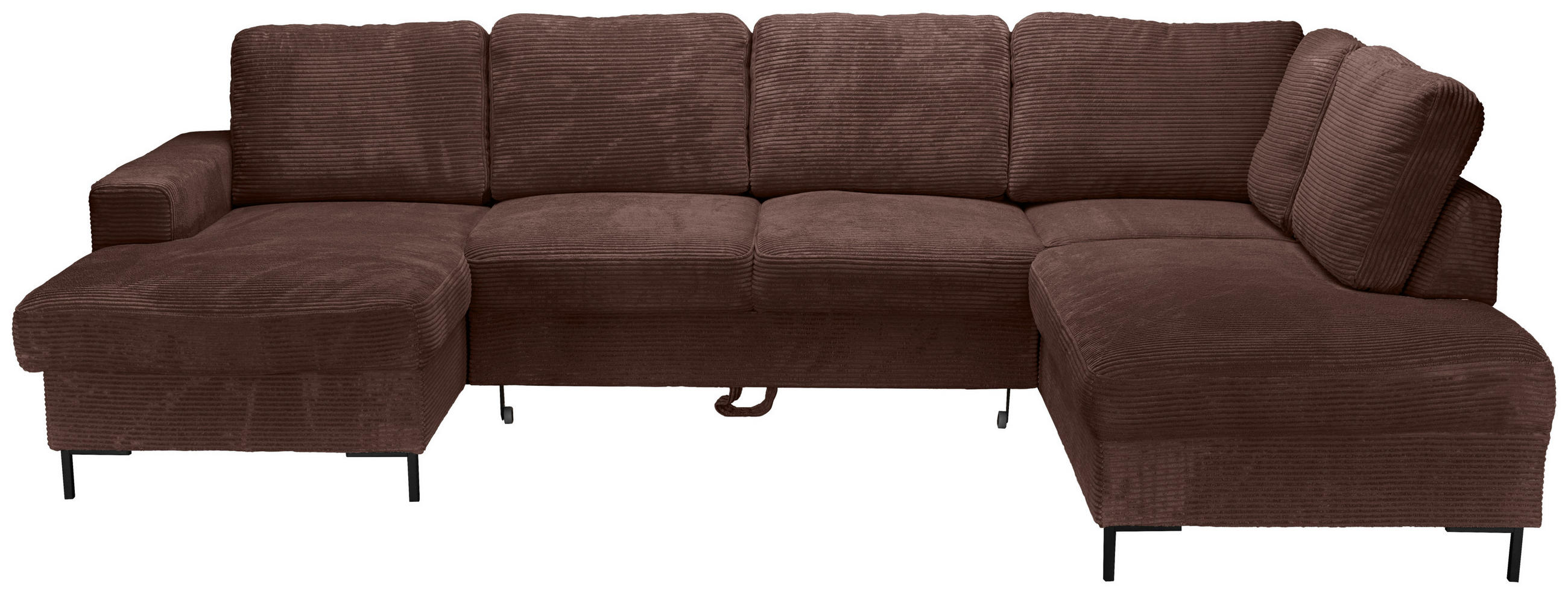 WOHNLANDSCHAFT Dunkelbraun Cord  - Dunkelbraun/Schwarz, KONVENTIONELL, Textil/Metall (148/303/197cm) - Carryhome