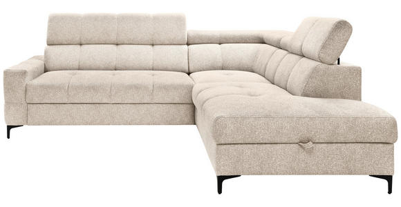 ECKSOFA  in Struktur Beige Bettkasten, Kopfteilverstellung, Liegefläche im Originalstoff  254/212 cm  - Beige/Schwarz, MODERN, Textil/Metall (254/212cm) - Carryhome