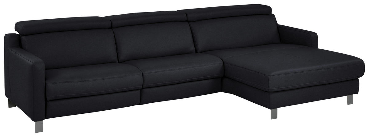 ECKSOFA in Echtleder Schwarz  - Schwarz, Design, Leder/Metall (291/176cm) - Valdera