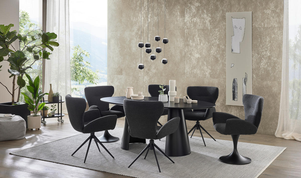 ESSTISCH 220/115/76 cm Echtholz  Holz in verschiedenen Größen erhältlich, Variantenauswahl, Gestellauswahl oval Schwarz  - Schwarz, Design, Holz (220/115/76cm) - Musterring