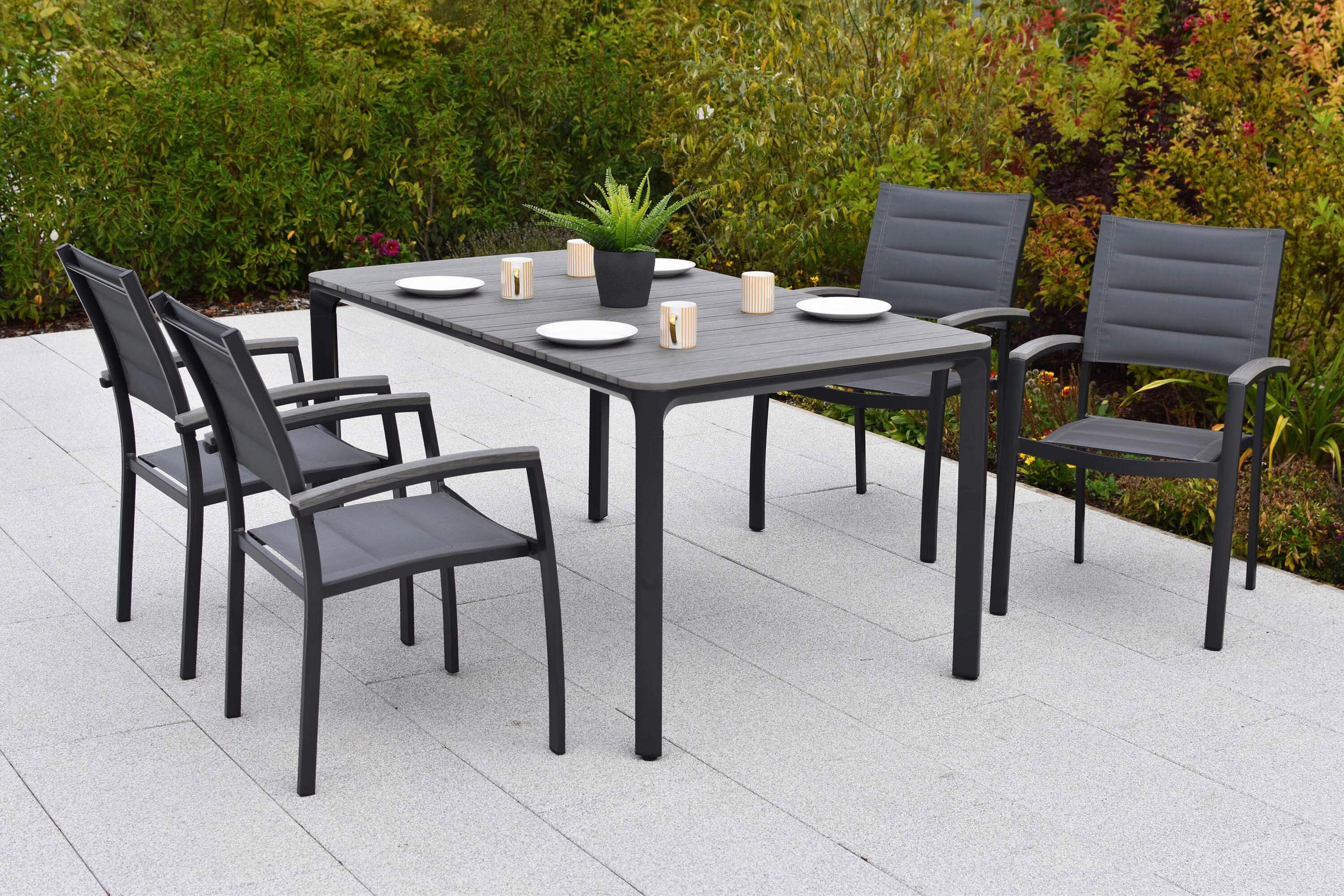 GARTENTISCHGRUPPE beschichtet Aluminium  - Graphitfarben/Grau, KONVENTIONELL, Kunststoff/Textil - Gardenson