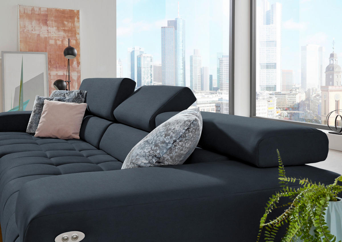 ECKSOFA Mikrofaser Blaugrau  - Silberfarben/Blaugrau, Design, Textil/Metall (190/335cm) - Beldomo Speed