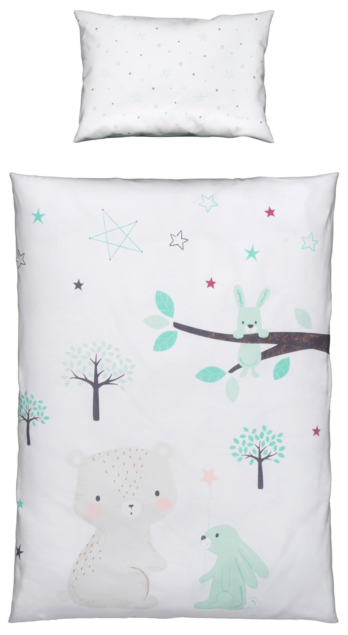 BABYBETTWÄSCHE 100/135 cm  - Weiß/Mintgrün, Basics, Textil (100/135cm) - Zöllner