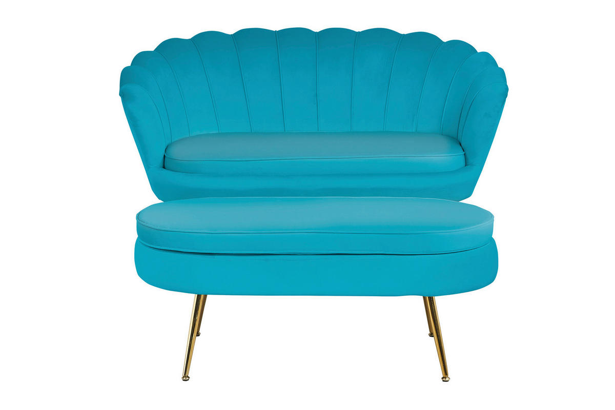 2-SITZER-SOFA in Samt Blau  - Blau/Goldfarben, MODERN, Textil/Metall (136/78/77cm) - Livetastic