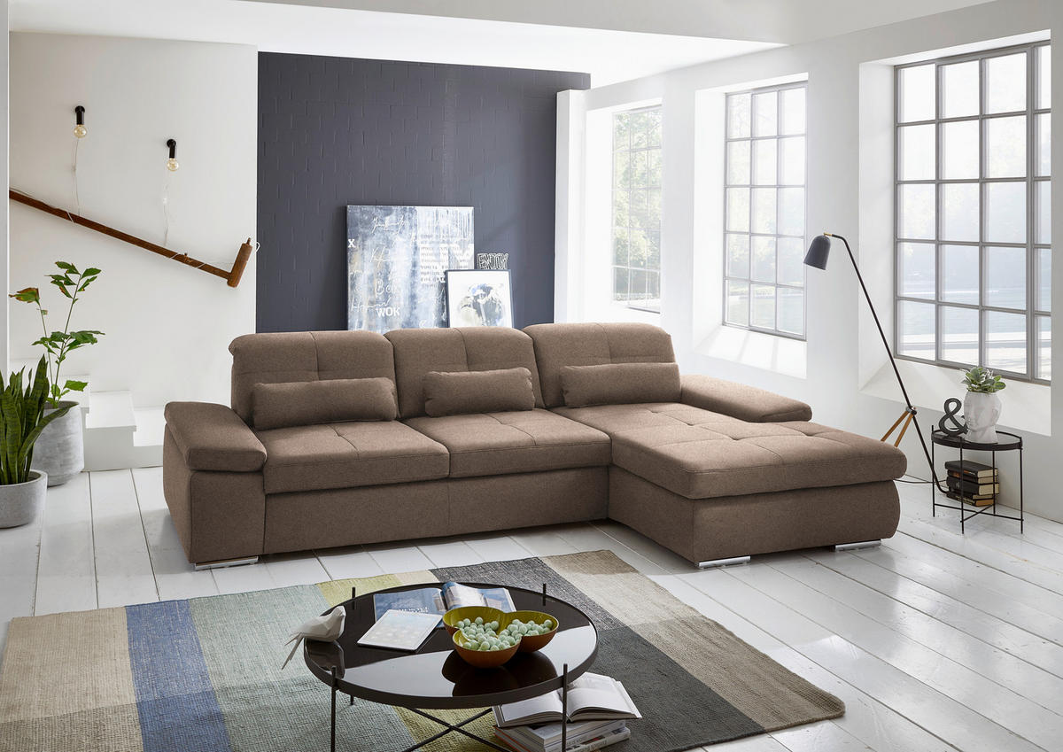 ECKSOFA  in Flachgewebe Sandfarben  309/195 cm  - Sandfarben/Chromfarben, Design, Textil (309/195cm) - Beldomo Style