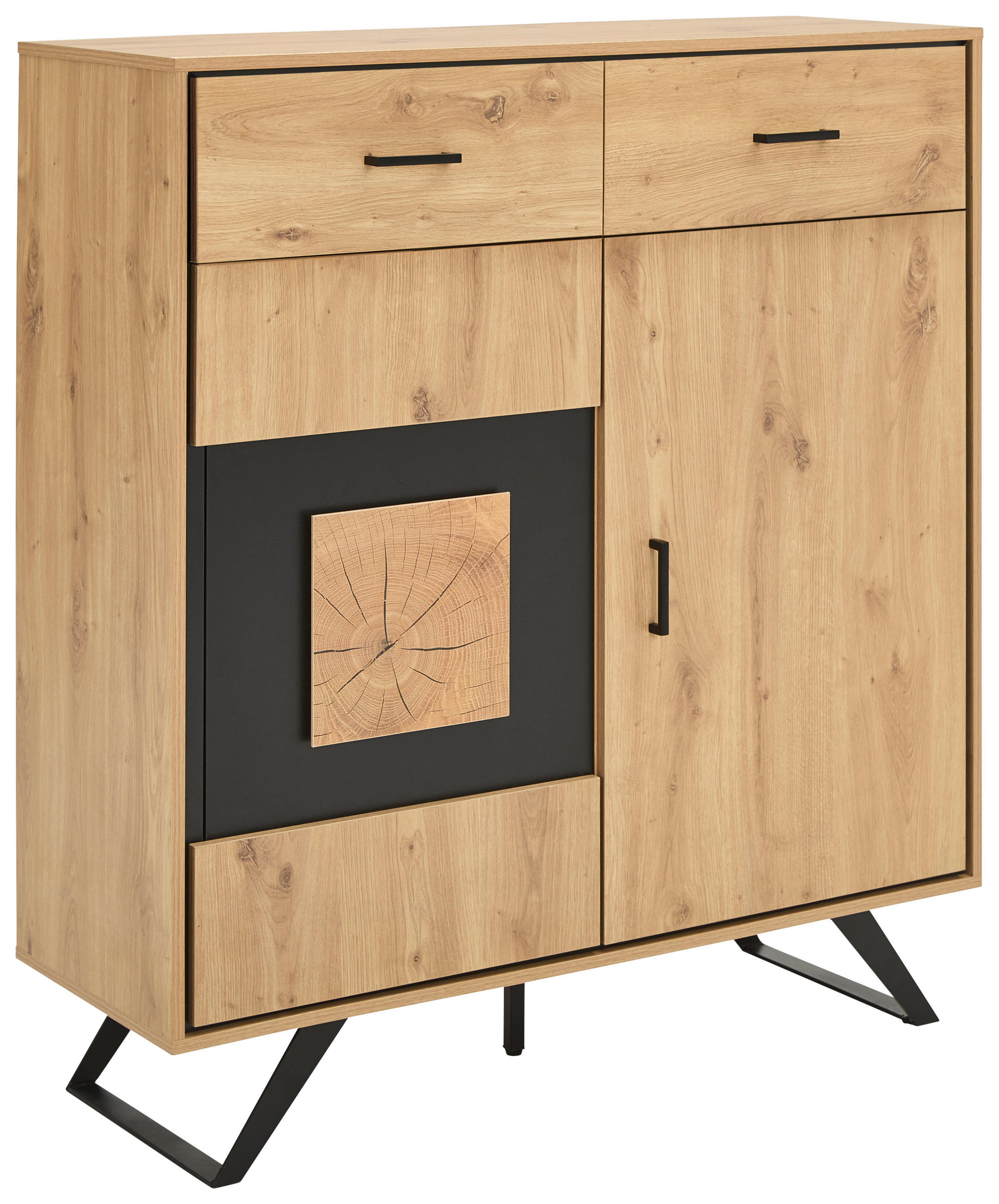 HÖG BYRÅ  110/121/40 cm 2 låda(or)  - svart/ekfärgad, Lifestyle, metall/trämaterial (110/121/40cm) - Xora