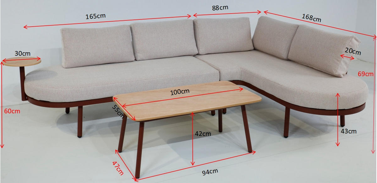 LOUNGEGARNITUR 4-teilig  255/165 cm  Aluminium  - Weinrot/Creme, MODERN, Kunststoff/Textil (255/165cm) - Ambia Garden